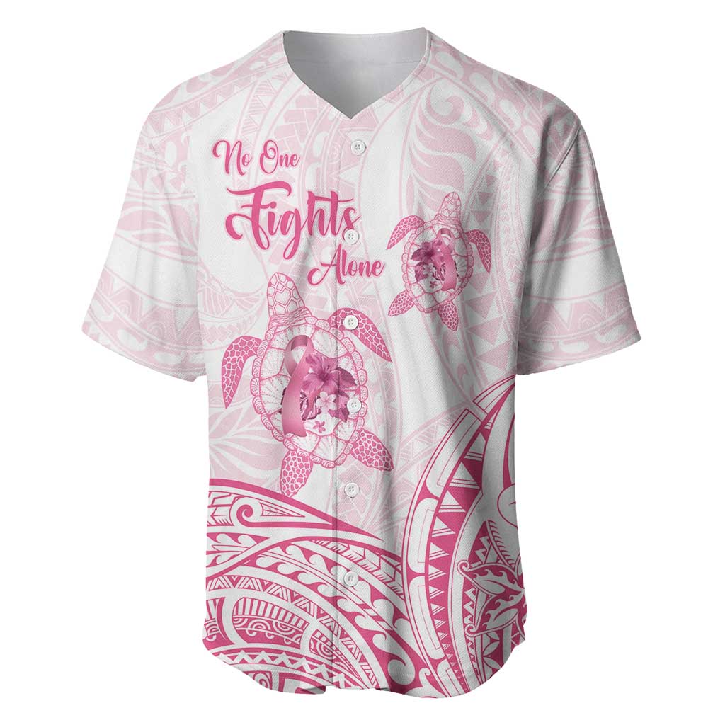 Personalised Polynesia Breast Cancer Awareness Baseball Jersey No One Fights Alone Turtle Ribbon - White Version LT14 White - Polynesian Pride