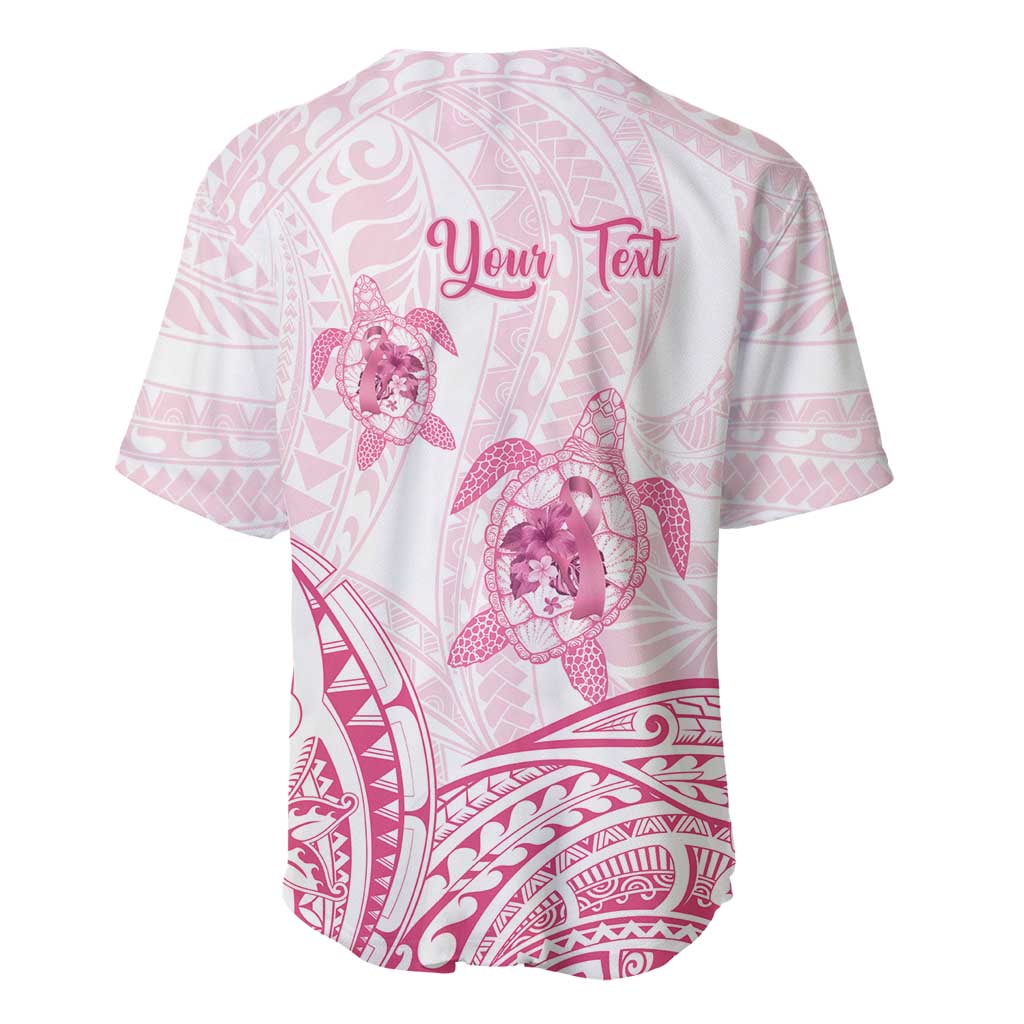 Personalised Polynesia Breast Cancer Awareness Baseball Jersey No One Fights Alone Turtle Ribbon - White Version LT14 - Polynesian Pride