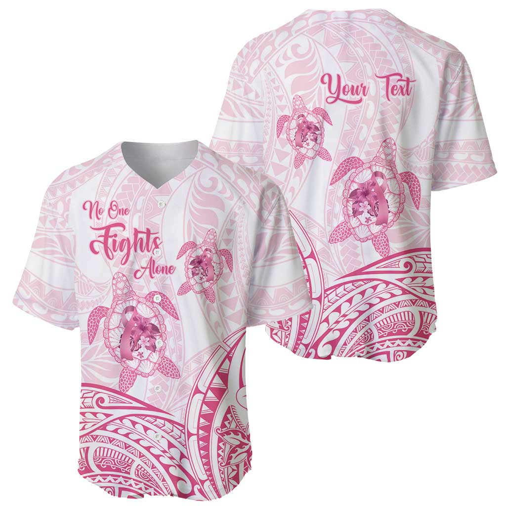 Personalised Polynesia Breast Cancer Awareness Baseball Jersey No One Fights Alone Turtle Ribbon - White Version LT14 - Polynesian Pride