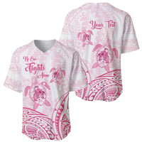 Personalised Polynesia Breast Cancer Awareness Baseball Jersey No One Fights Alone Turtle Ribbon - White Version LT14 - Polynesian Pride