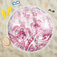 Personalised Polynesia Breast Cancer Awareness Beach Blanket No One Fights Alone Turtle Ribbon - White Version LT14 One Size 150cm White - Polynesian Pride