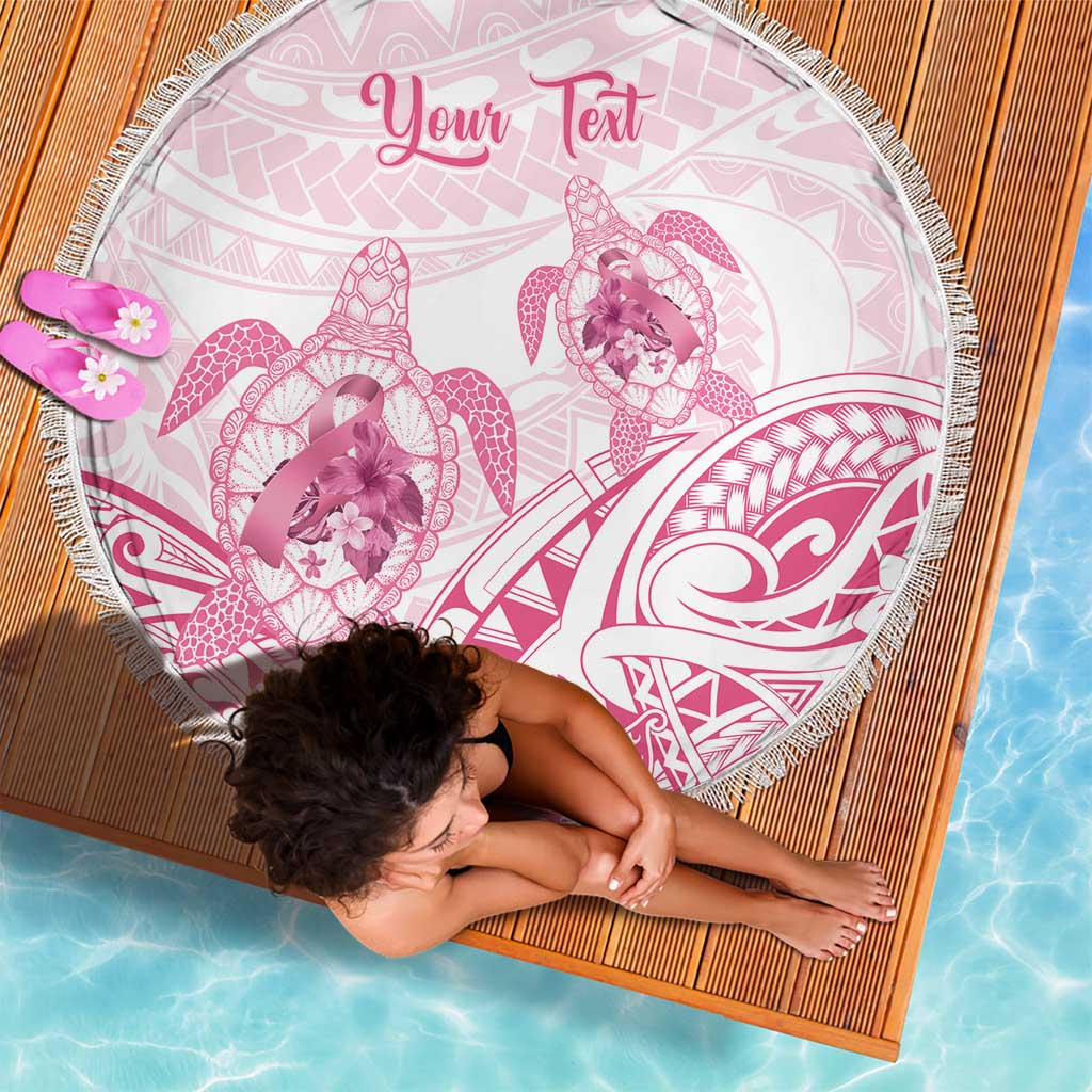 Personalised Polynesia Breast Cancer Awareness Beach Blanket No One Fights Alone Turtle Ribbon - White Version LT14 - Polynesian Pride