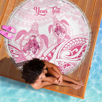 Personalised Polynesia Breast Cancer Awareness Beach Blanket No One Fights Alone Turtle Ribbon - White Version LT14 - Polynesian Pride