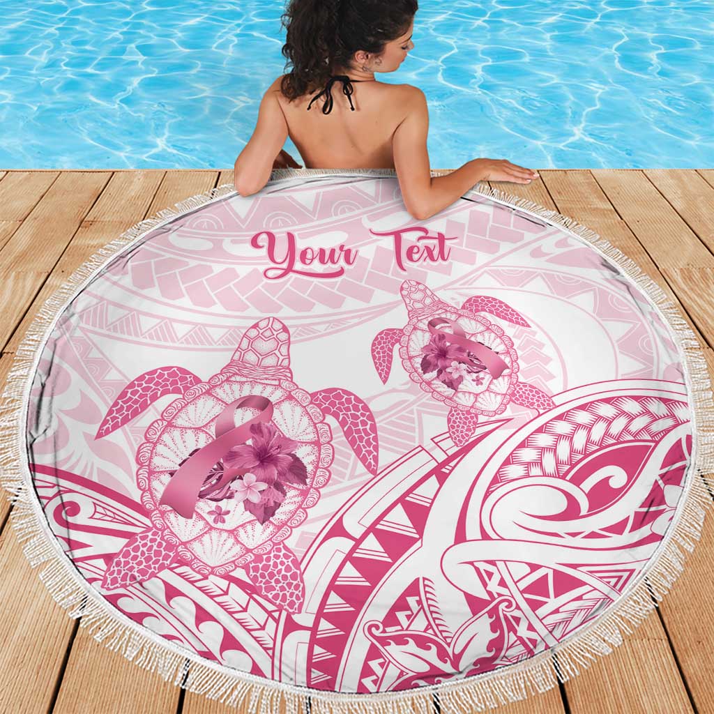 Personalised Polynesia Breast Cancer Awareness Beach Blanket No One Fights Alone Turtle Ribbon - White Version LT14 - Polynesian Pride
