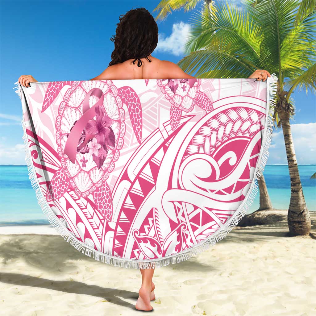 Personalised Polynesia Breast Cancer Awareness Beach Blanket No One Fights Alone Turtle Ribbon - White Version LT14 - Polynesian Pride