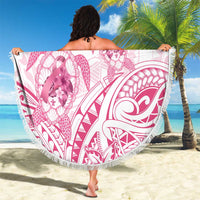 Personalised Polynesia Breast Cancer Awareness Beach Blanket No One Fights Alone Turtle Ribbon - White Version LT14 - Polynesian Pride
