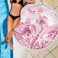 Personalised Polynesia Breast Cancer Awareness Beach Blanket No One Fights Alone Turtle Ribbon - White Version LT14 - Polynesian Pride
