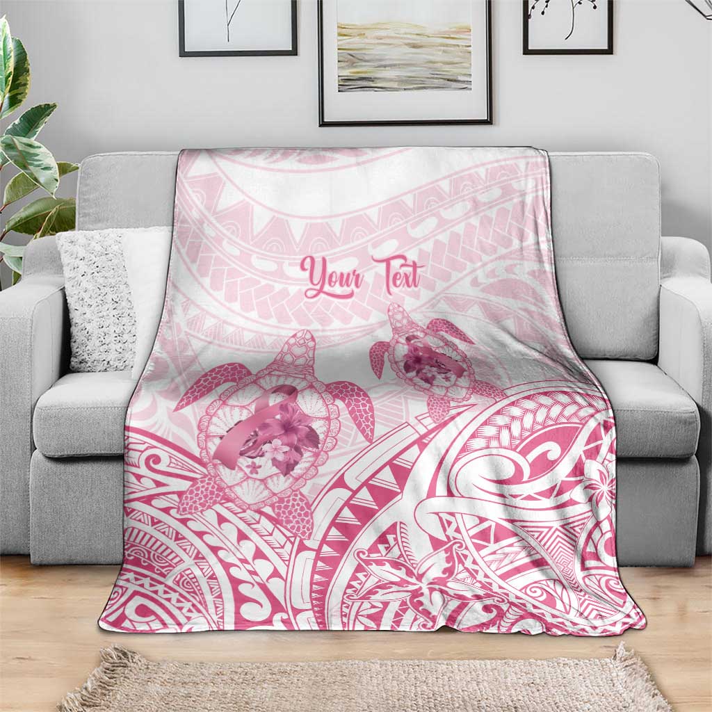 Personalised Polynesia Breast Cancer Awareness Blanket No One Fights Alone Turtle Ribbon - White Version LT14 - Polynesian Pride