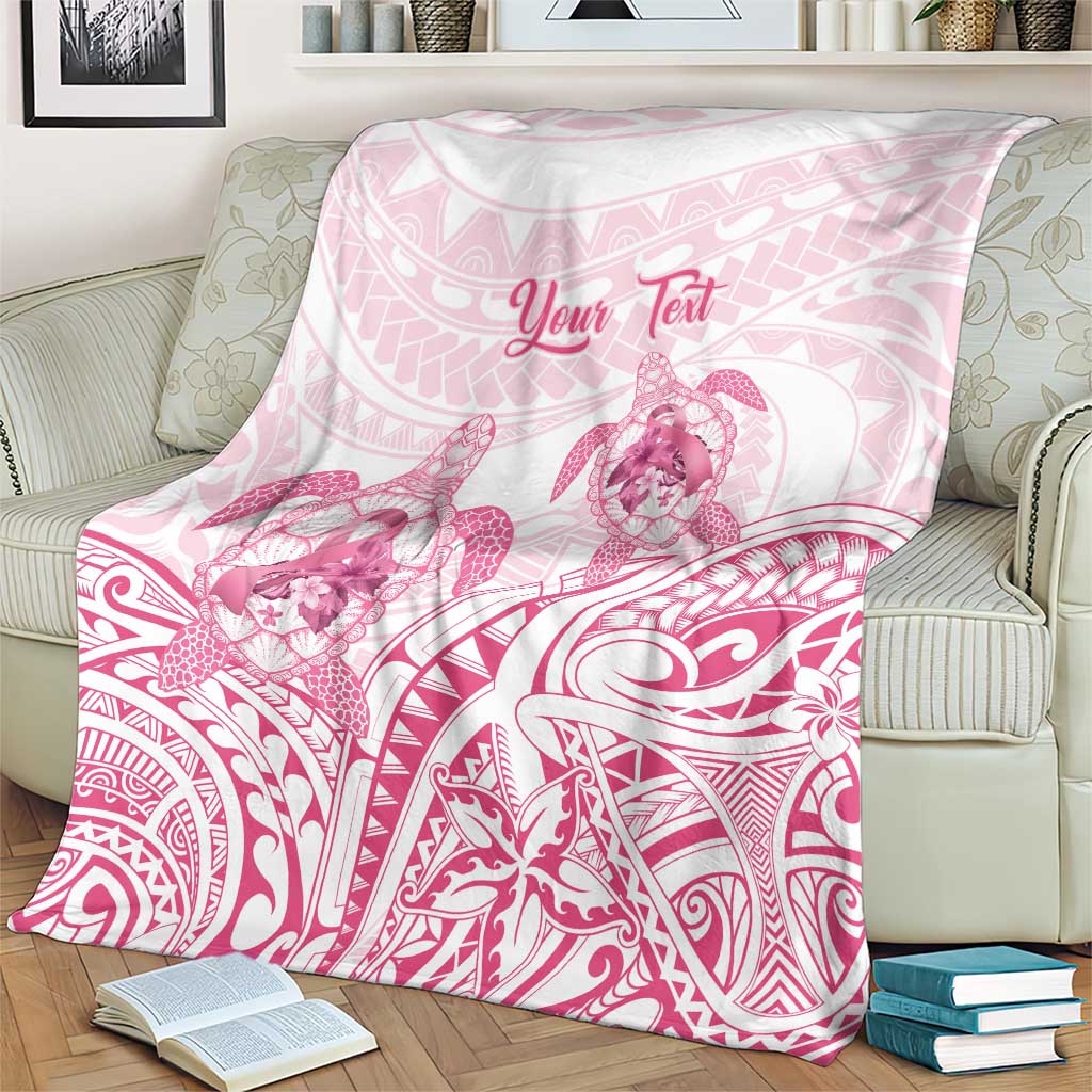 Personalised Polynesia Breast Cancer Awareness Blanket No One Fights Alone Turtle Ribbon - White Version LT14 - Polynesian Pride