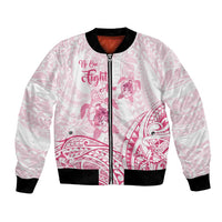 Personalised Polynesia Breast Cancer Awareness Bomber Jacket No One Fights Alone Turtle Ribbon - White Version LT14 Unisex White - Polynesian Pride