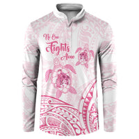 Personalised Polynesia Breast Cancer Awareness Button Sweatshirt No One Fights Alone Turtle Ribbon - White Version LT14 White - Polynesian Pride