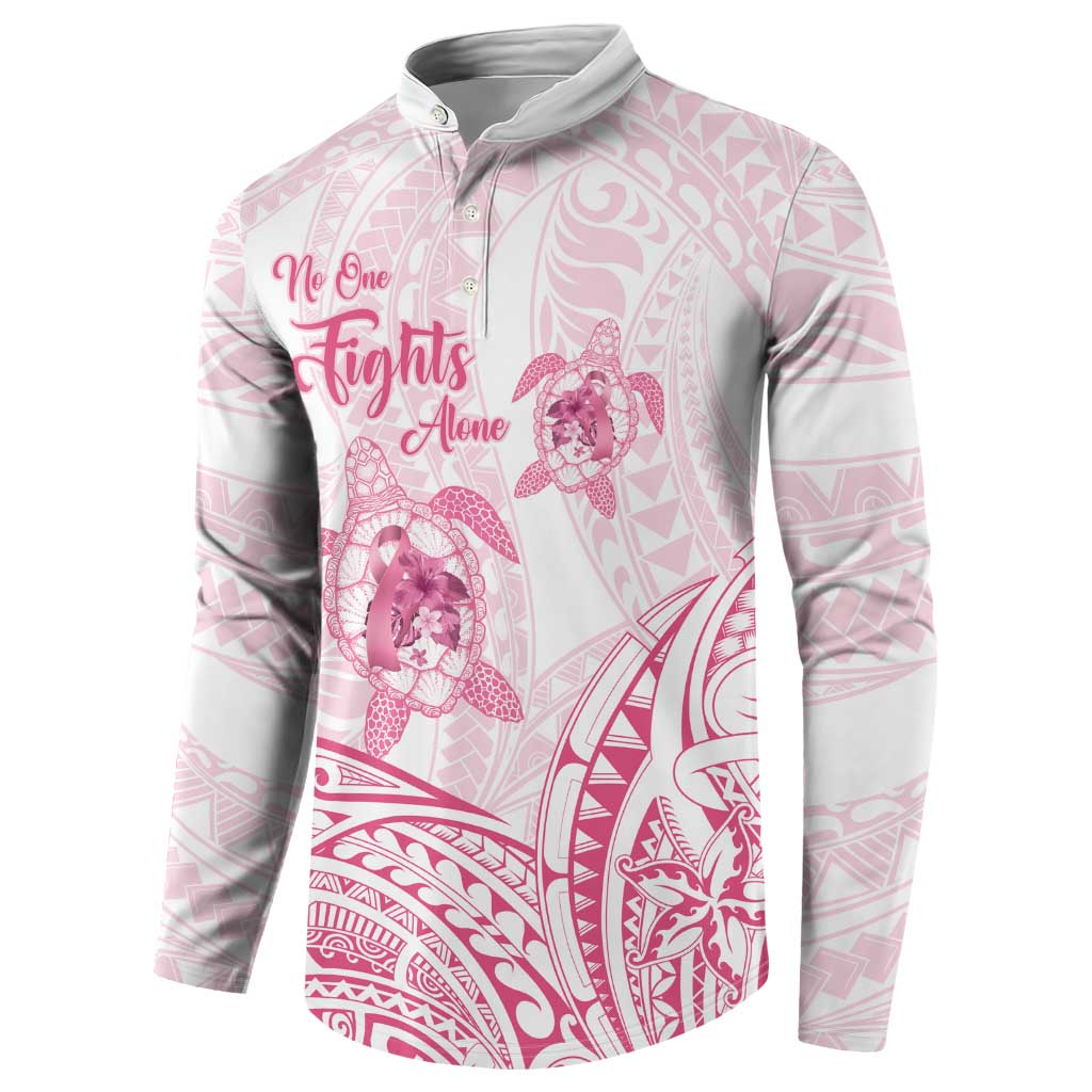 Personalised Polynesia Breast Cancer Awareness Button Sweatshirt No One Fights Alone Turtle Ribbon - White Version LT14 - Polynesian Pride