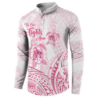 Personalised Polynesia Breast Cancer Awareness Button Sweatshirt No One Fights Alone Turtle Ribbon - White Version LT14 - Polynesian Pride