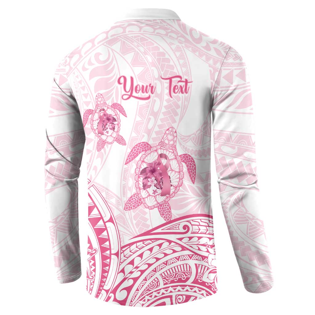 Personalised Polynesia Breast Cancer Awareness Button Sweatshirt No One Fights Alone Turtle Ribbon - White Version LT14 - Polynesian Pride