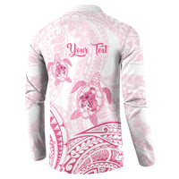 Personalised Polynesia Breast Cancer Awareness Button Sweatshirt No One Fights Alone Turtle Ribbon - White Version LT14 - Polynesian Pride