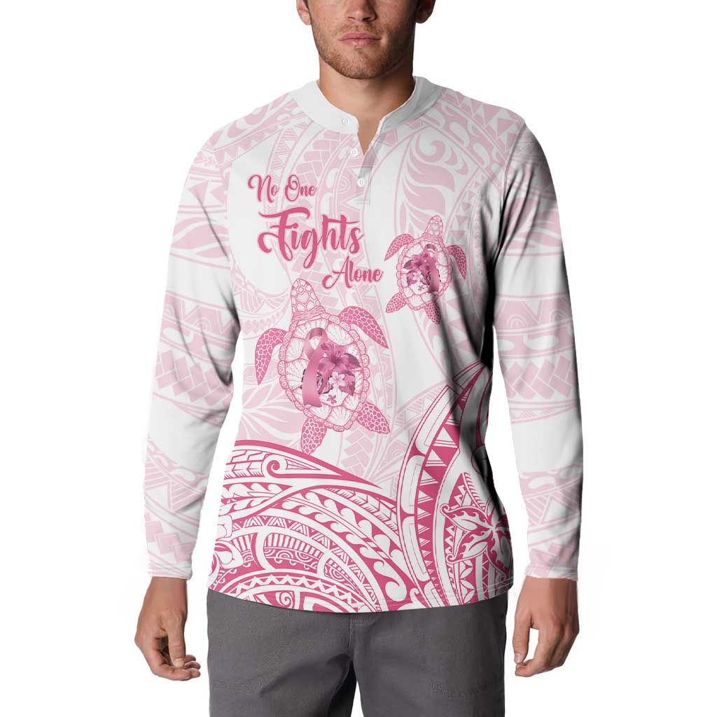 Personalised Polynesia Breast Cancer Awareness Button Sweatshirt No One Fights Alone Turtle Ribbon - White Version LT14 - Polynesian Pride