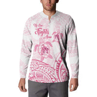 Personalised Polynesia Breast Cancer Awareness Button Sweatshirt No One Fights Alone Turtle Ribbon - White Version LT14 - Polynesian Pride