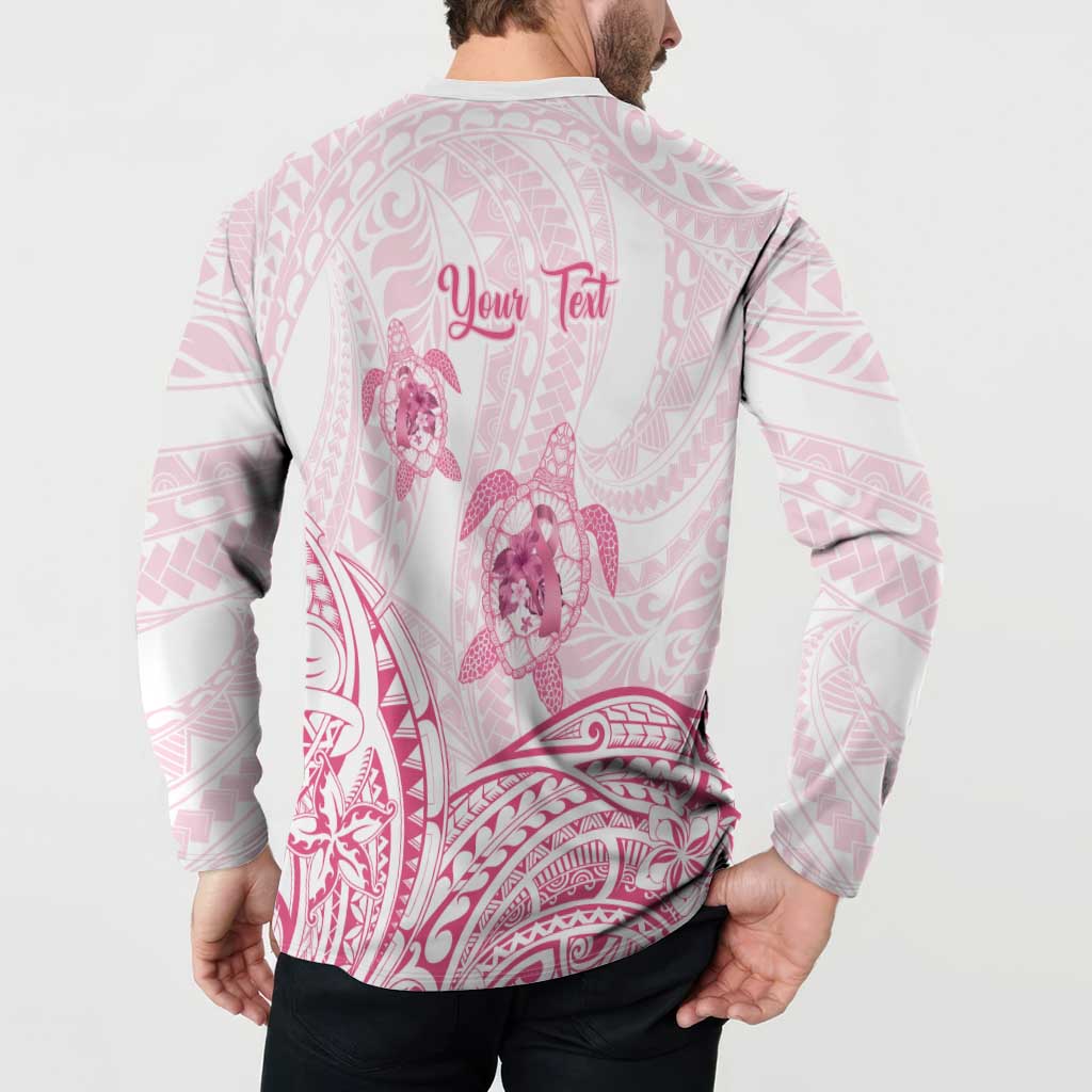 Personalised Polynesia Breast Cancer Awareness Button Sweatshirt No One Fights Alone Turtle Ribbon - White Version LT14 - Polynesian Pride