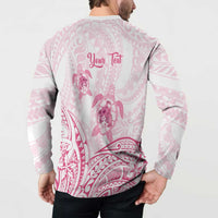 Personalised Polynesia Breast Cancer Awareness Button Sweatshirt No One Fights Alone Turtle Ribbon - White Version LT14 - Polynesian Pride
