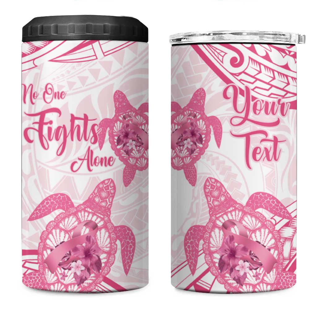 Personalised Polynesia Breast Cancer Awareness 4 in 1 Can Cooler Tumbler No One Fights Alone Turtle Ribbon - White Version LT14 One Size: 16 oz White - Polynesian Pride