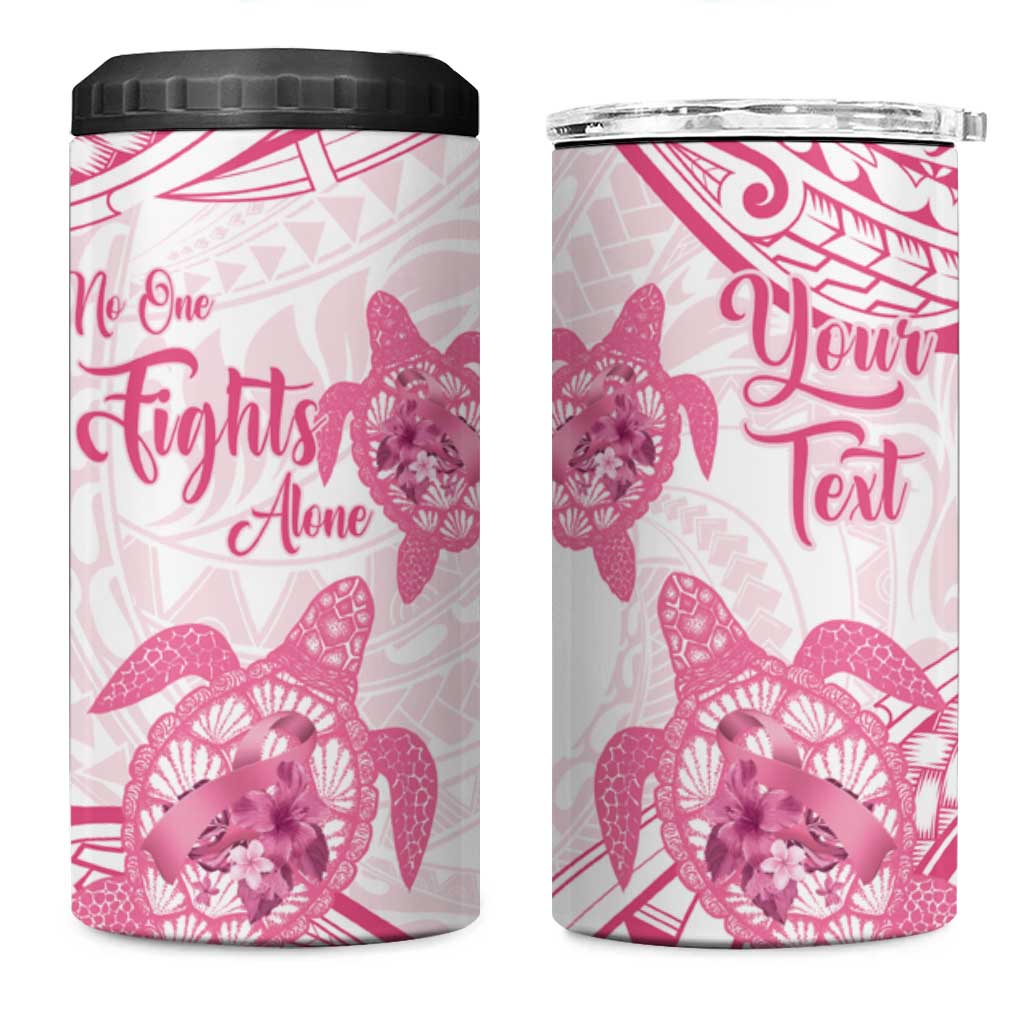 Personalised Polynesia Breast Cancer Awareness 4 in 1 Can Cooler Tumbler No One Fights Alone Turtle Ribbon - White Version