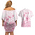 Personalised Polynesia Breast Cancer Awareness Couples Matching Off Shoulder Short Dress and Hawaiian Shirt No One Fights Alone Turtle Ribbon - White Version