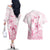 Personalised Polynesia Breast Cancer Awareness Couples Matching Off The Shoulder Long Sleeve Dress and Hawaiian Shirt No One Fights Alone Turtle Ribbon - White Version