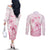 Personalised Polynesia Breast Cancer Awareness Couples Matching Off The Shoulder Long Sleeve Dress and Long Sleeve Button Shirt No One Fights Alone Turtle Ribbon - White Version