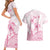 Personalised Polynesia Breast Cancer Awareness Couples Matching Short Sleeve Bodycon Dress and Hawaiian Shirt No One Fights Alone Turtle Ribbon - White Version