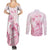 Personalised Polynesia Breast Cancer Awareness Couples Matching Summer Maxi Dress and Long Sleeve Button Shirt No One Fights Alone Turtle Ribbon - White Version