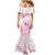 Personalised Polynesia Breast Cancer Awareness Family Matching Mermaid Dress and Hawaiian Shirt No One Fights Alone Turtle Ribbon - White Version