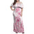 Personalised Polynesia Breast Cancer Awareness Family Matching Off Shoulder Maxi Dress and Hawaiian Shirt No One Fights Alone Turtle Ribbon - White Version