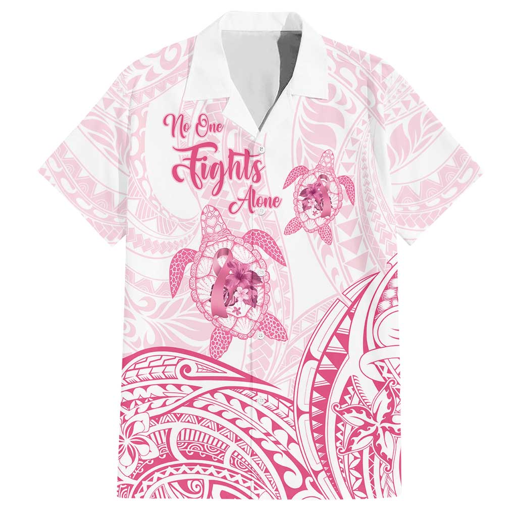 Personalised Polynesia Breast Cancer Awareness Hawaiian Shirt No One Fights Alone Turtle Ribbon - White Version