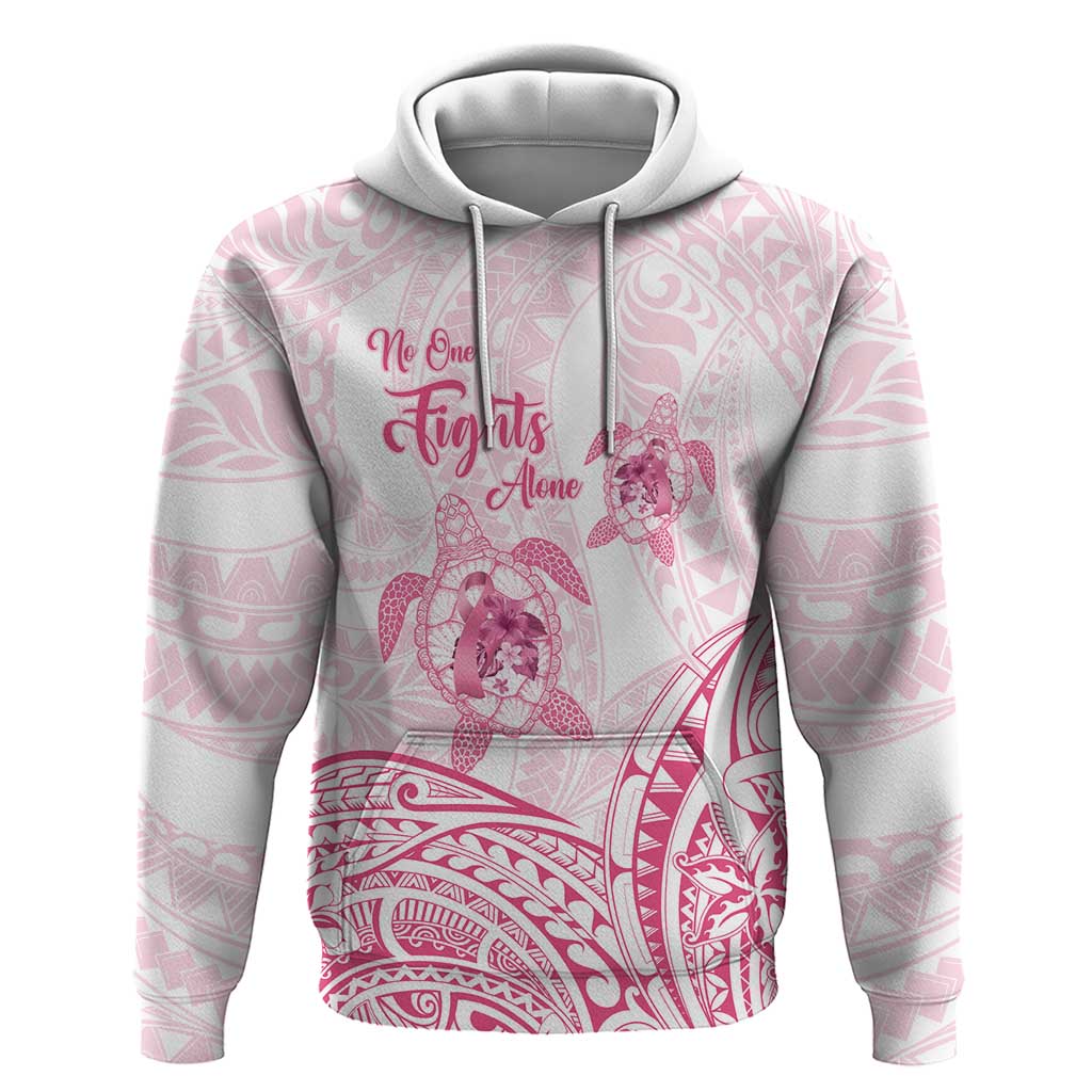 Personalised Polynesia Breast Cancer Awareness Hoodie No One Fights Alone Turtle Ribbon - White Version LT14 Pullover Hoodie White - Polynesian Pride