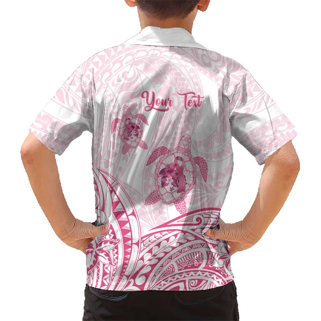 Personalised Polynesia Breast Cancer Awareness Kid Hawaiian Shirt No One Fights Alone Turtle Ribbon - White Version LT14 - Polynesian Pride