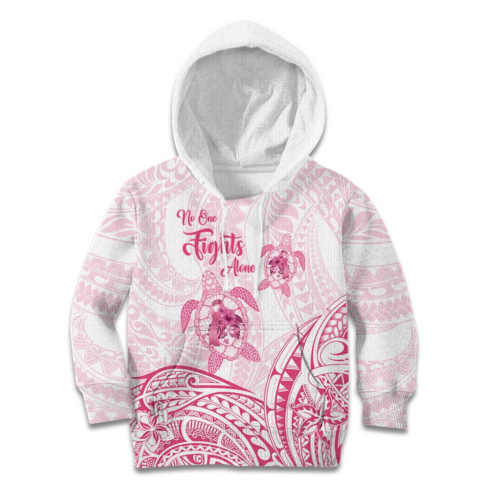 Personalised Polynesia Breast Cancer Awareness Kid Hoodie No One Fights Alone Turtle Ribbon - White Version LT14 Hoodie White - Polynesian Pride