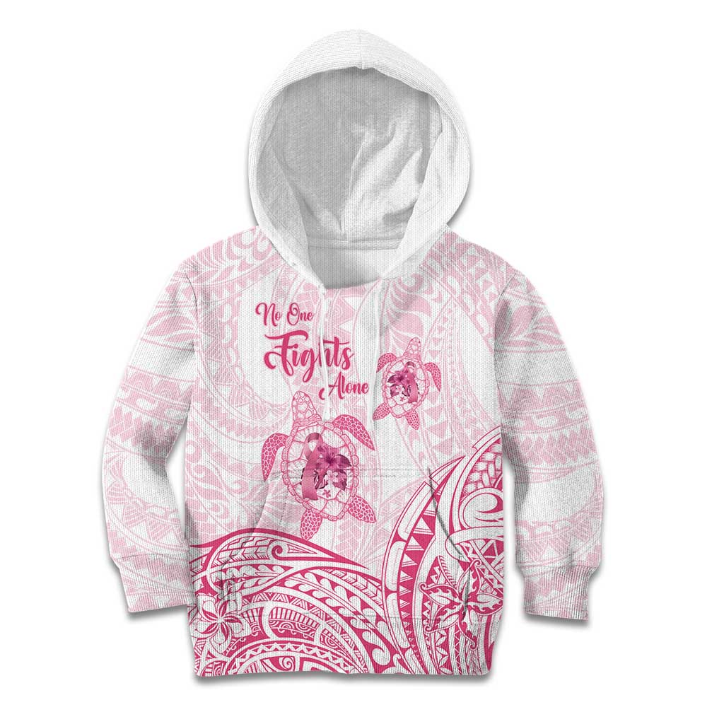 Personalised Polynesia Breast Cancer Awareness Kid Hoodie No One Fights Alone Turtle Ribbon - White Version