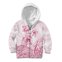 Personalised Polynesia Breast Cancer Awareness Kid Hoodie No One Fights Alone Turtle Ribbon - White Version LT14 Zip Hoodie White - Polynesian Pride