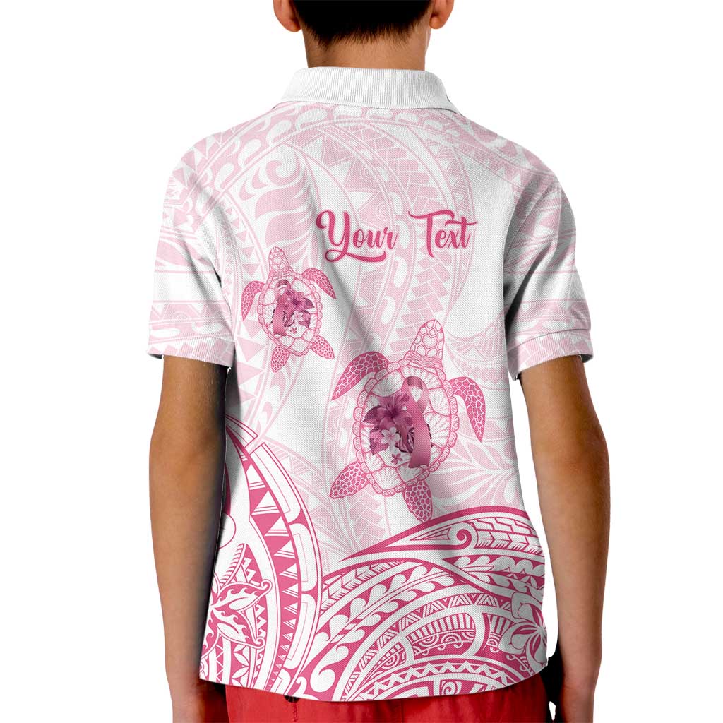 Personalised Polynesia Breast Cancer Awareness Kid Polo Shirt No One Fights Alone Turtle Ribbon - White Version LT14 - Polynesian Pride