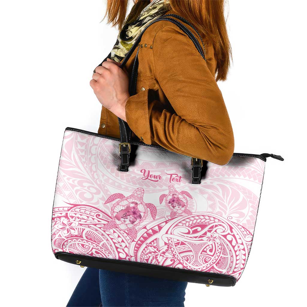 Personalised Polynesia Breast Cancer Awareness Leather Tote Bag No One Fights Alone Turtle Ribbon - White Version LT14 White - Polynesian Pride