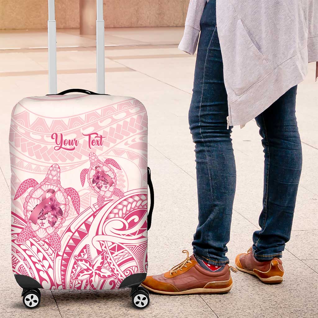 Personalised Polynesia Breast Cancer Awareness Luggage Cover No One Fights Alone Turtle Ribbon - White Version