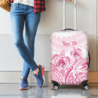Personalised Polynesia Breast Cancer Awareness Luggage Cover No One Fights Alone Turtle Ribbon - White Version LT14 - Polynesian Pride