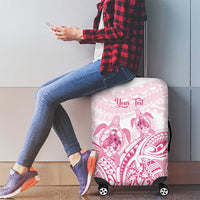 Personalised Polynesia Breast Cancer Awareness Luggage Cover No One Fights Alone Turtle Ribbon - White Version LT14 - Polynesian Pride