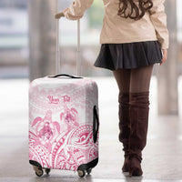Personalised Polynesia Breast Cancer Awareness Luggage Cover No One Fights Alone Turtle Ribbon - White Version LT14 - Polynesian Pride