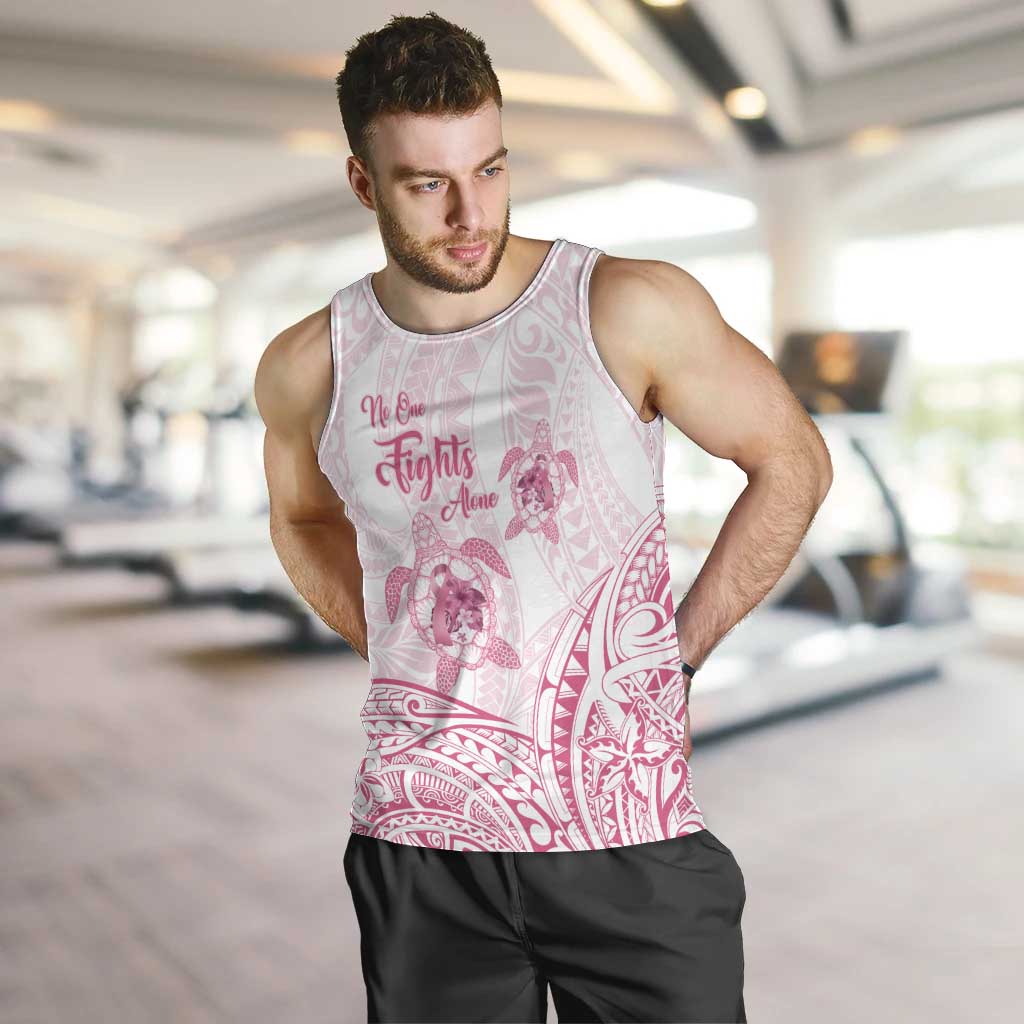 Personalised Polynesia Breast Cancer Awareness Men Tank Top No One Fights Alone Turtle Ribbon - White Version LT14 White - Polynesian Pride