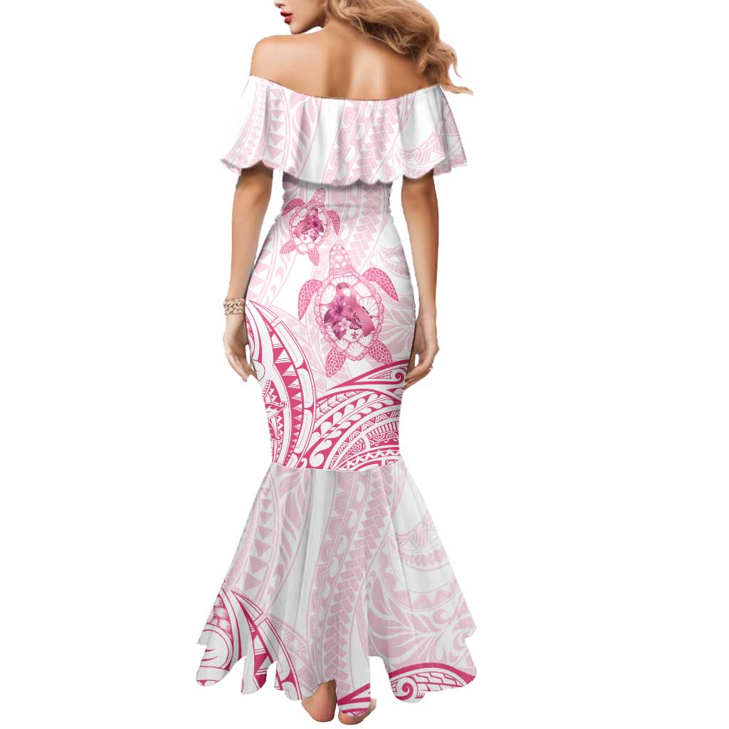 Personalised Polynesia Breast Cancer Awareness Mermaid Dress No One Fights Alone Turtle Ribbon - White Version LT14 - Polynesian Pride
