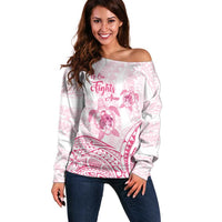Personalised Polynesia Breast Cancer Awareness Off Shoulder Sweater No One Fights Alone Turtle Ribbon - White Version LT14 Women White - Polynesian Pride