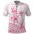 Personalised Polynesia Breast Cancer Awareness Polo Shirt No One Fights Alone Turtle Ribbon - White Version