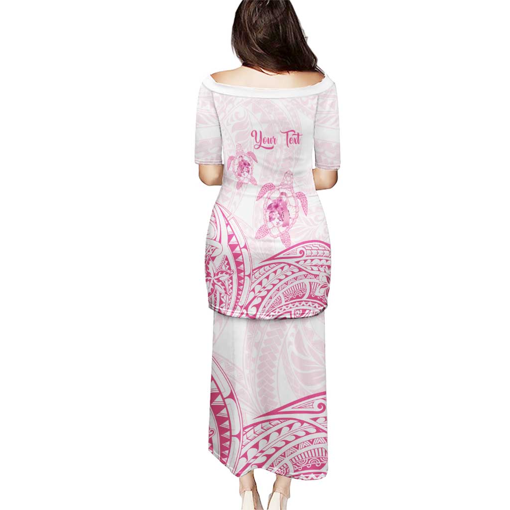 Personalised Polynesia Breast Cancer Awareness Puletasi No One Fights Alone Turtle Ribbon - White Version LT14 - Polynesian Pride