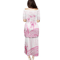 Personalised Polynesia Breast Cancer Awareness Puletasi No One Fights Alone Turtle Ribbon - White Version LT14 - Polynesian Pride
